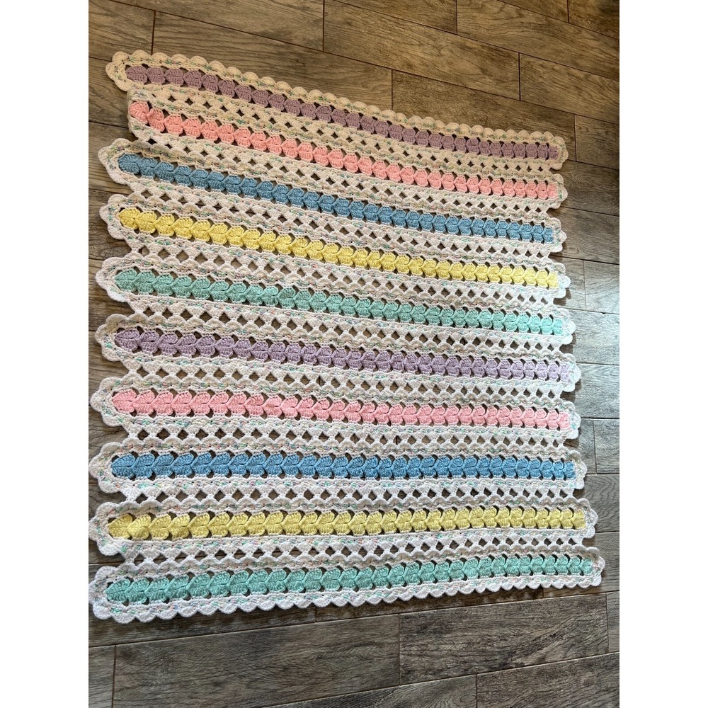 Crochet baby blanket afghan handmade throw Rainbow Pastel Nursery Yarn Infant